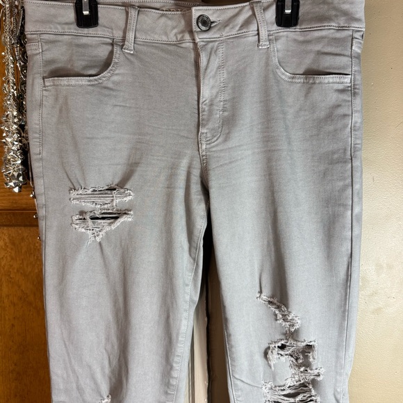 American Eagle Super Stretch X-Long  Gray Distressed   Jegging Size 14 X-Long - Picture 2 of 5